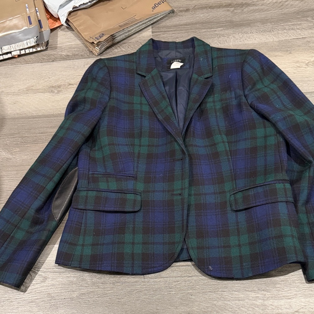J. Crew Women's Green and Navy Plaid Blazer